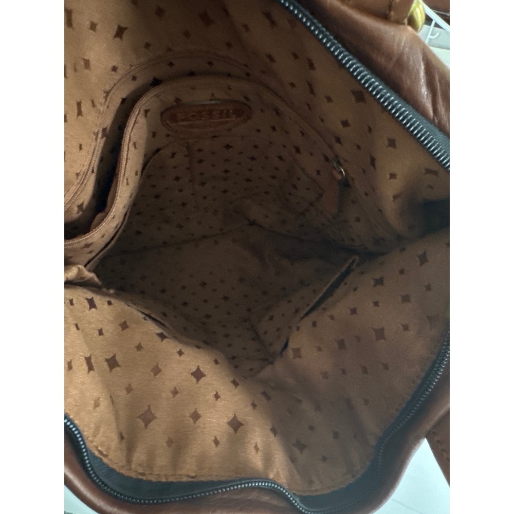 FOSSIL Explorer Brown Leather Foldover Shoulder Messenger Crossbody Bag Hobo Vtg - Picture 8 of 13
